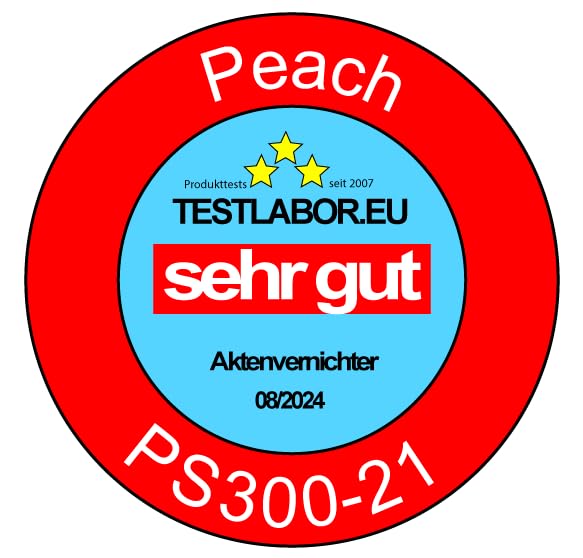 Peach Partikelschnitt Aktenvernichter - 1 Blatt - 4 Liter - P-4 - Papier CDs und Kreditkarten - manuell betriebener Kreuzschnitt - Strom unabhängig - DSGVO konform - PS300-21A