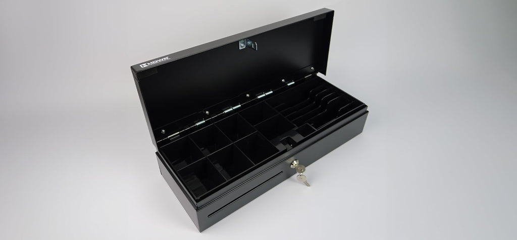 Solide und Elegante Kassenschublade, Zwei-Positionen-Schloss, RJ12 Kabelstecker, Herausnehmbare Geldkassette, Aus dickem Kaltgewalztem Stahl, HDWR HD-KFT46