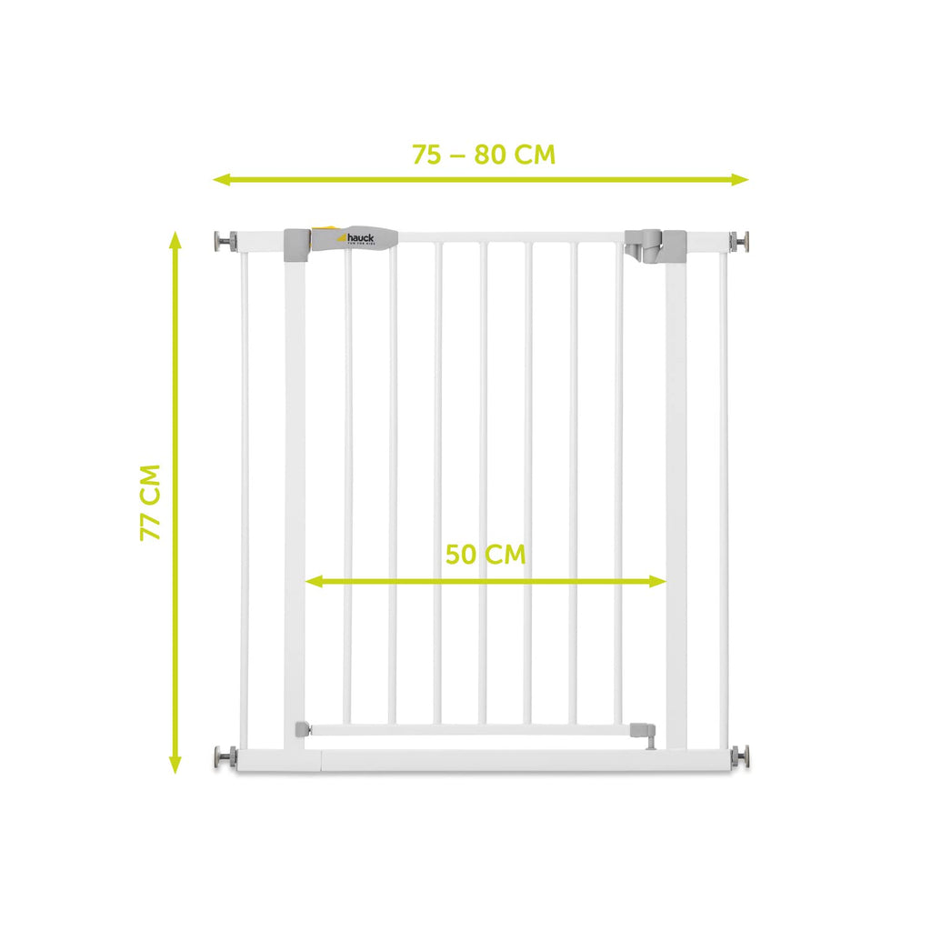 hauck Open N Stop KD ohne Verlängerung, Weiß - Schutzgitter für Türen & Treppen, Breite Verstellbar 75-80 cm, 77 cm Hoch, ohne Bohren, für Kinder & Hunde, Einhändiges Öffnen in beide Richtungen