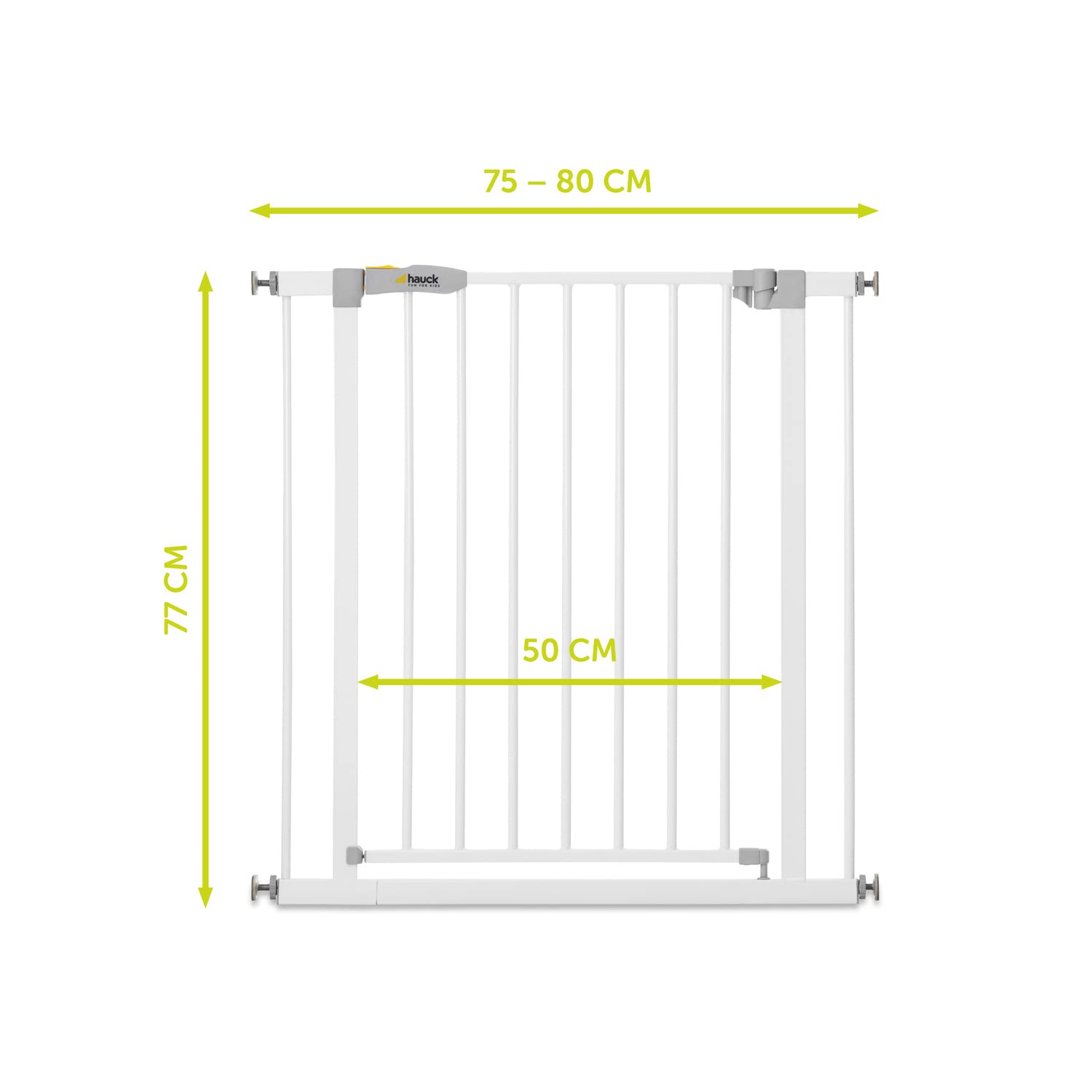 hauck Open N Stop KD ohne Verlängerung, Weiß - Schutzgitter für Türen & Treppen, Breite Verstellbar 75-80 cm, 77 cm Hoch, ohne Bohren, für Kinder & Hunde, Einhändiges Öffnen in beide Richtungen