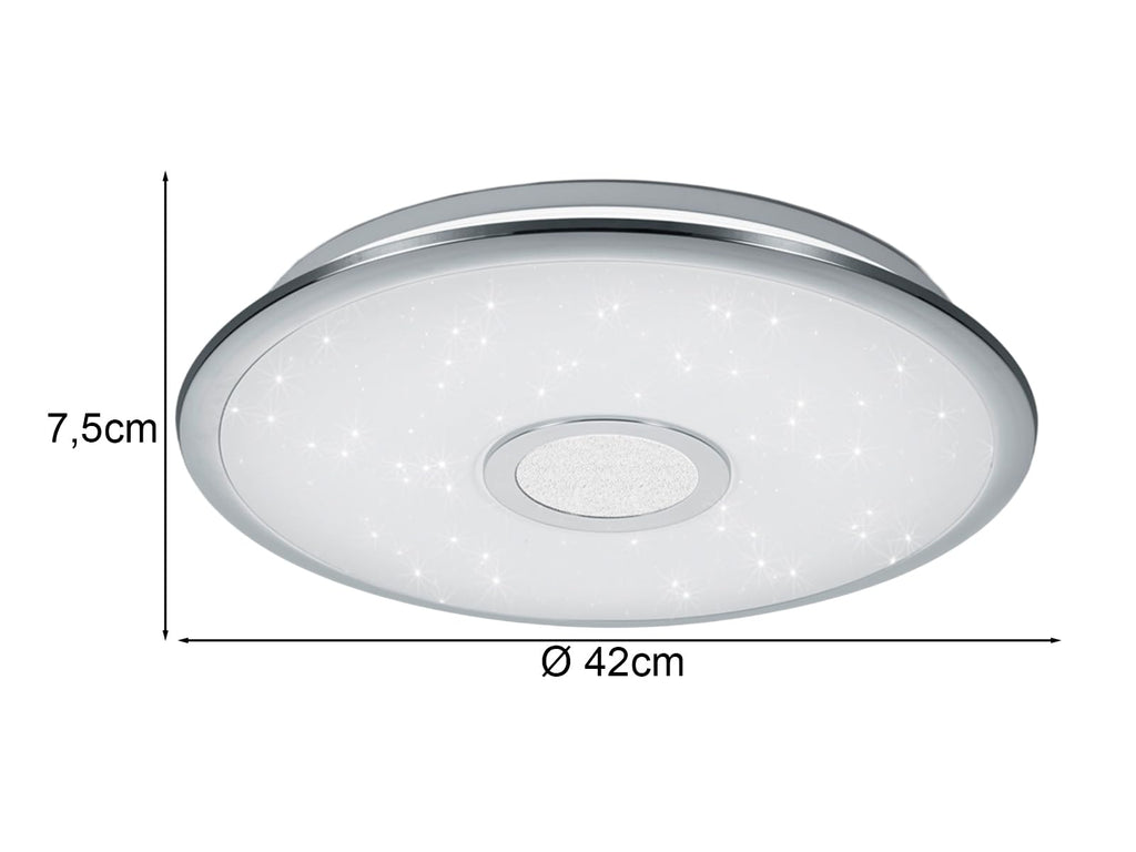 Trio Leuchten LED Deckenleuchte Osaka 678713006, Chrom, Acryl weiß mit Star Light Effekt, 30 Watt, Fernbedienung Helligkeit und Lichtfarbe einstellbar, Nachtlicht Funktion