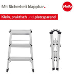 Hailo D60 StandardLine Alu-Klapptritt-Leiter - 2x3 Stufen belastbar bis 150 kg - Trittleiter mit Klappsperre - Füße mit Soft-Grip-Sohle - platzsparend zusammenklappbar - Aluleiter rostfrei - Silber