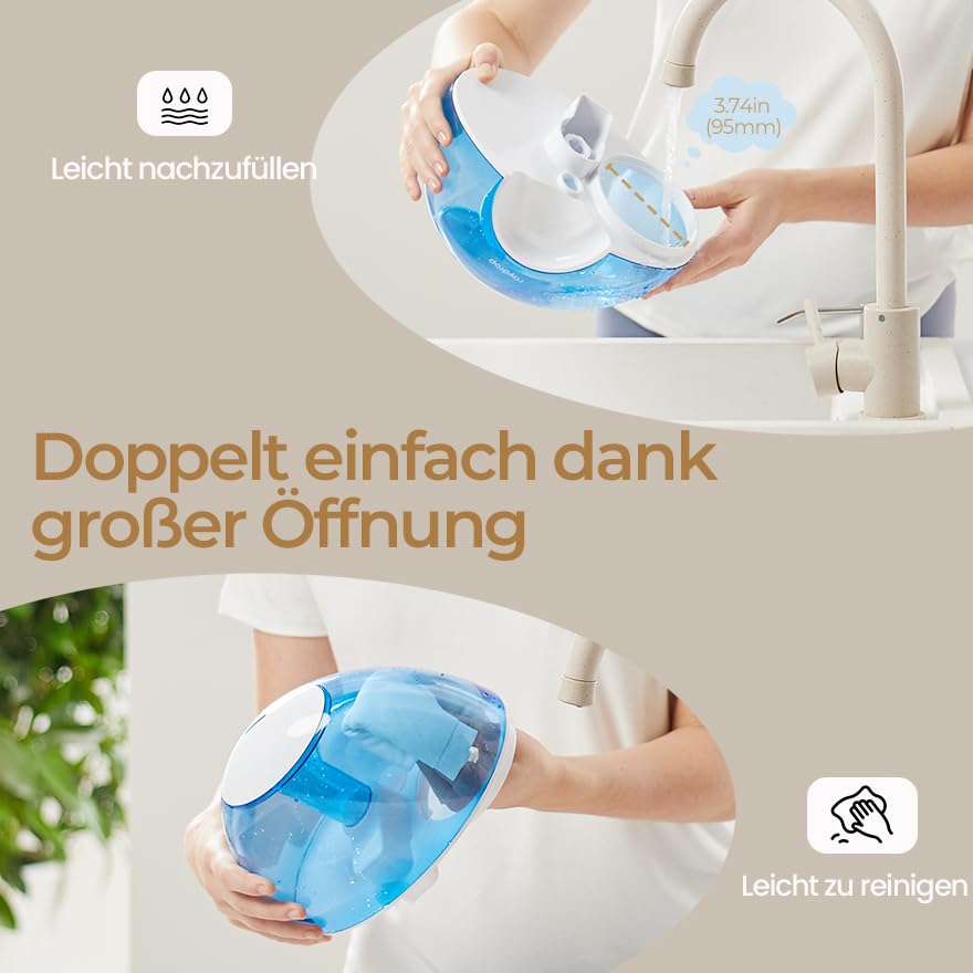 raydrop Luftbefeuchter 2,2L für Schlafzimmer, Flüsterleise 28dB Ultraschall-Luftbefeuchter, Leicht zu Reinigen, Automatische Abschaltung, 30 Std. Laufzeit, Nachtlicht (Blau)