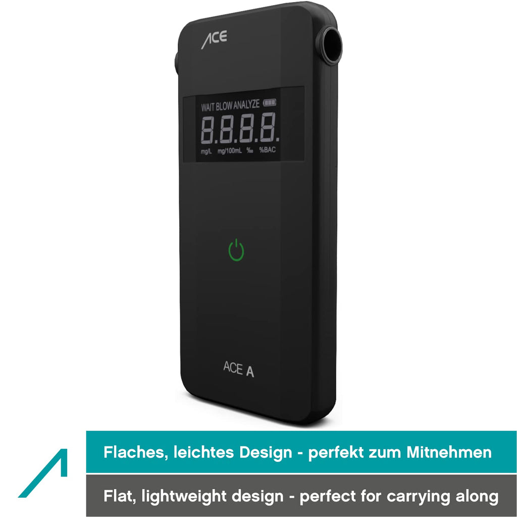 ACE A Alkotester - digitaler Alkohol-/Promilletester - Alkoholtester mit elektrochemischem Sensor und 1-Knopf-Bedienung, Schwarz