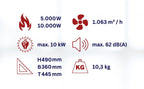 Aktobis Starkstromheizgebläse WDH-BGP10S mit 10.000 Watt (400V / 16A) mit Schlauchanschluss