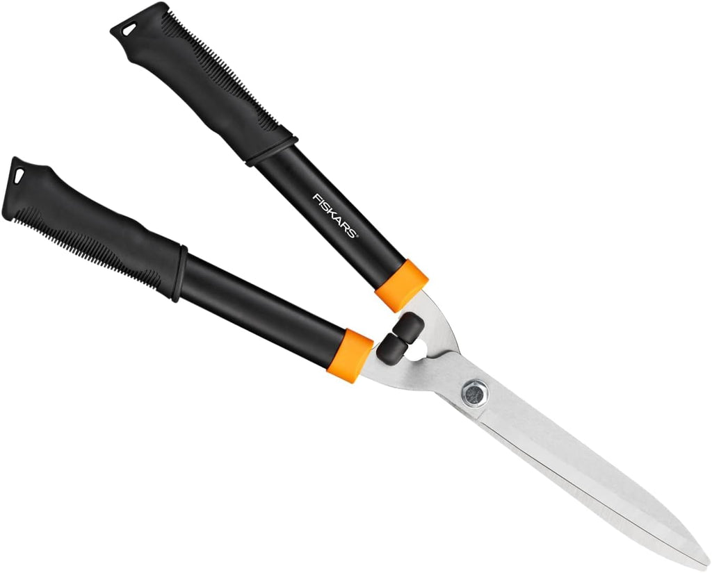 Fiskars Heckenschere HS21, Für Form- und Rückschnitt von Hecken und Büschen, Länge 59 cm, Gehärtete Stahl-Klingen/Soft-Touch Kunststoff-Griff, Schwarz/Orange, Solid, 1026827