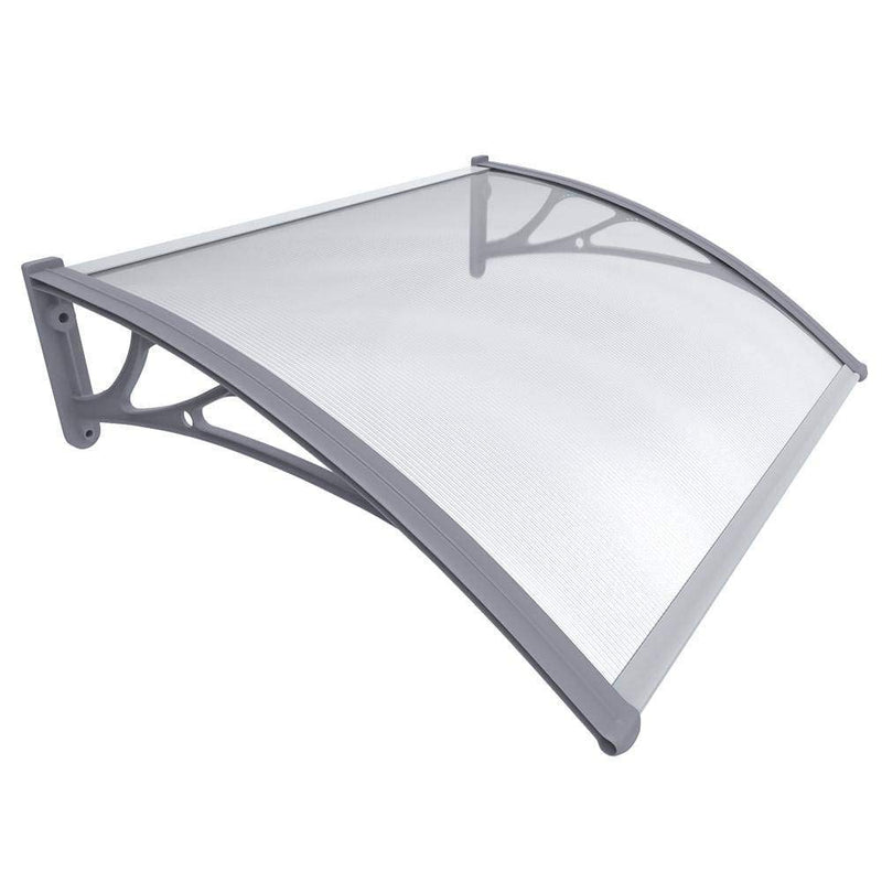 VOUNOT Vordach für Haustür 100 x 80 cm, Überdachung Haustür aus Aluminium und Polycarbonat, Transparentes Pultbogenvordach, Pultvordach, Grau