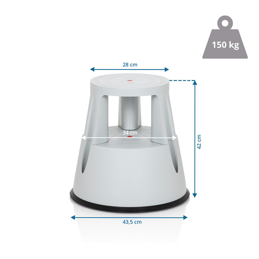 hjh OFFICE Tritthocker TIO-M I Kunststoff Elefantenfuß, Höhe 42 cm, bis 150kg belastbar, mit Rollen 830002 Hellgrau