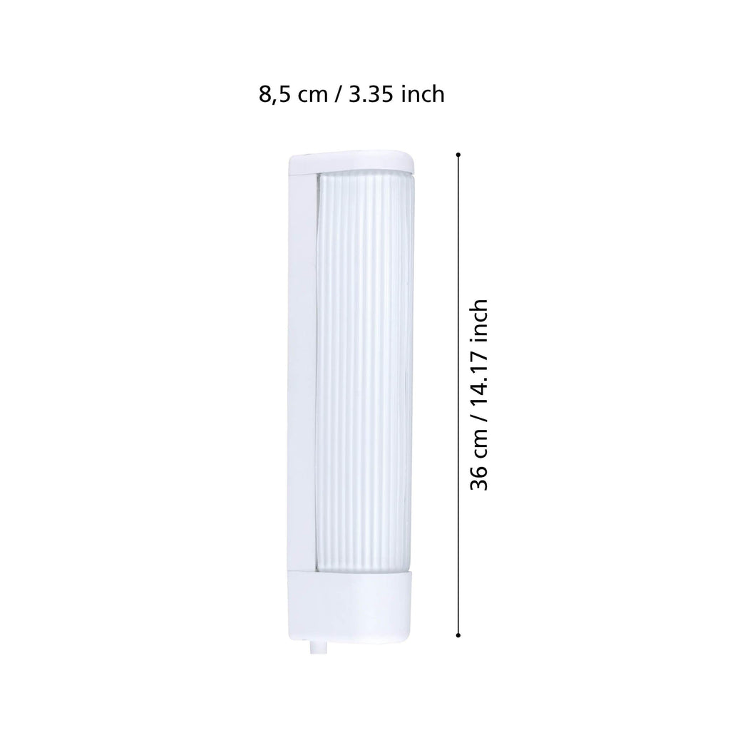 EGLO Wandlampe Bari 1, 2 flammige Spiegelleuchte mit Steckdose und Druckknopf, Wandleuchte aus Glas, Kunststoff in Weiß, Spiegellampe mit E14 Fassung, L 35 cm