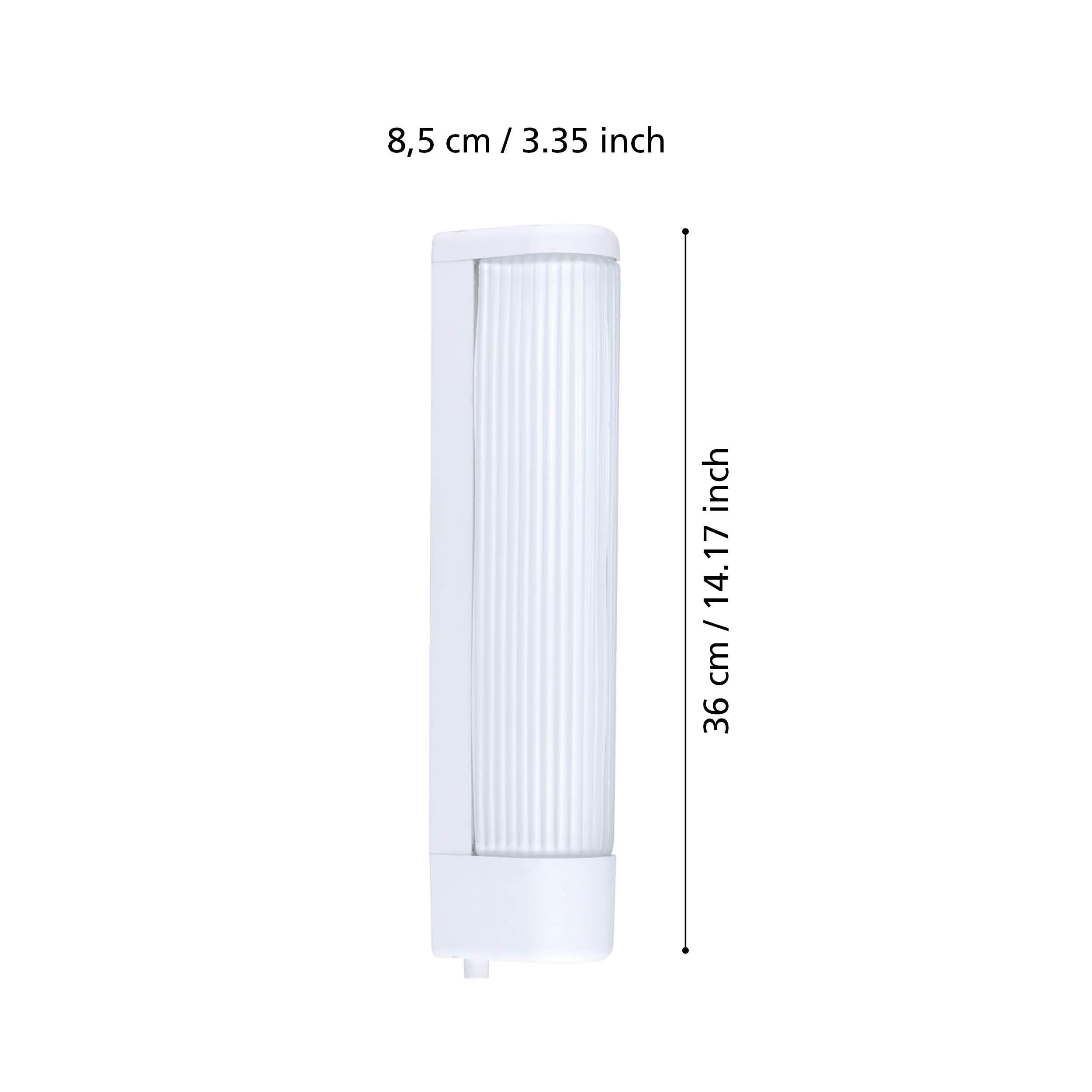 EGLO Wandlampe Bari 1, 2 flammige Spiegelleuchte mit Steckdose und Druckknopf, Wandleuchte aus Glas, Kunststoff in Weiß, Spiegellampe mit E14 Fassung, L 35 cm