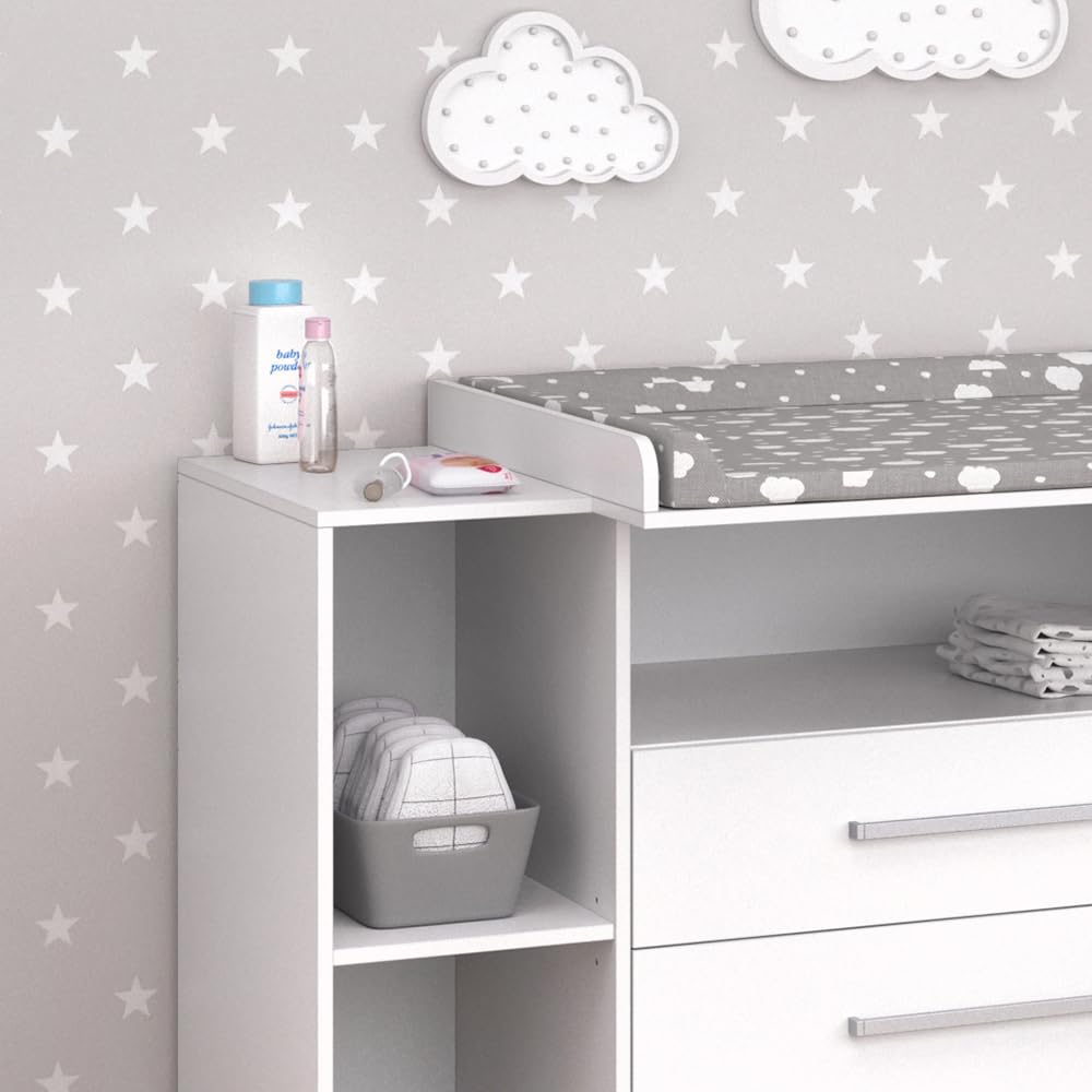 Vicco Wickelkommode Oskar, Wickelaufsatz für die Kommode, Weiß, 113 x 100 cm mit Schubladen