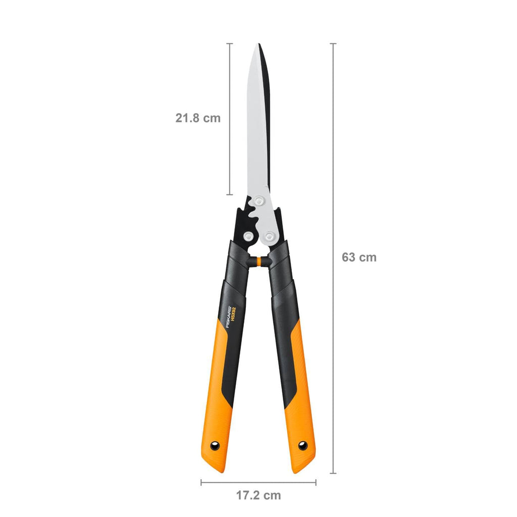 Fiskars PowerGear X Getriebe-Heckenschere, Antihaftbeschichtet, Hochwertige Stahl-Klingen, Länge: 63 cm, Schwarz/Orange, HSX92, 1023631