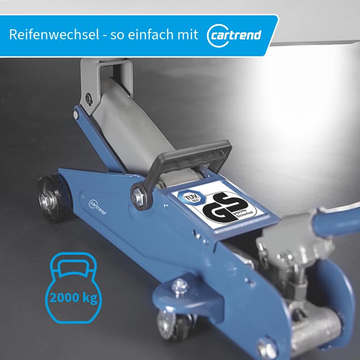 cartrend Hydraulischer Rangierwagenheber, Tragkraft bis 2t, 135-342 mm, Rangierheber für Auto und Kleintransporter, Wagenheber für Haus und Werkstatt, gefertigt aus Qualitätsstahl