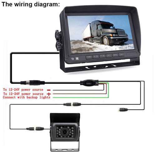4Pin 17,8cm (7 Zoll) TFT LCD HD Farbmonitor mit Sonnenschutz-Halterung, wasserdicht 18LED Nachtsicht Rückfahrkamera mit 10m Kabel für Wohnmobil/Bus/Anhänger/LKW