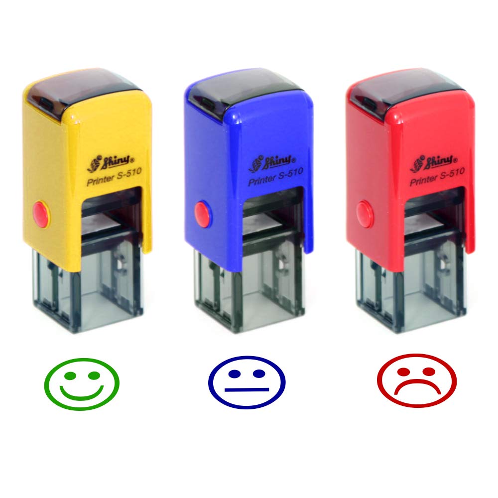 3 Lehrer-Stempel [speziell für Kindergarten und Grundschule – Automatik-Stempelkissen für Smileys].