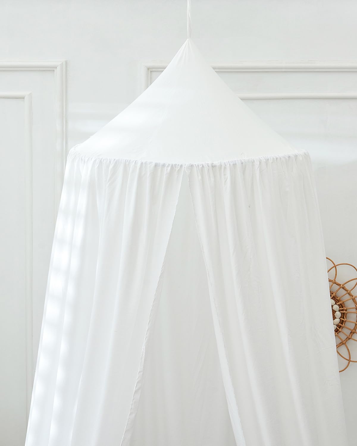 Surwin Moskitonetz Betthimmel Madchen Jungen Kinder Babybett, Rund Baldachin Mückennetz Einzelbett kinderzimmer Schlafzimmer Spiel für Reise Indoor Outdoor Dekoration - Weiß