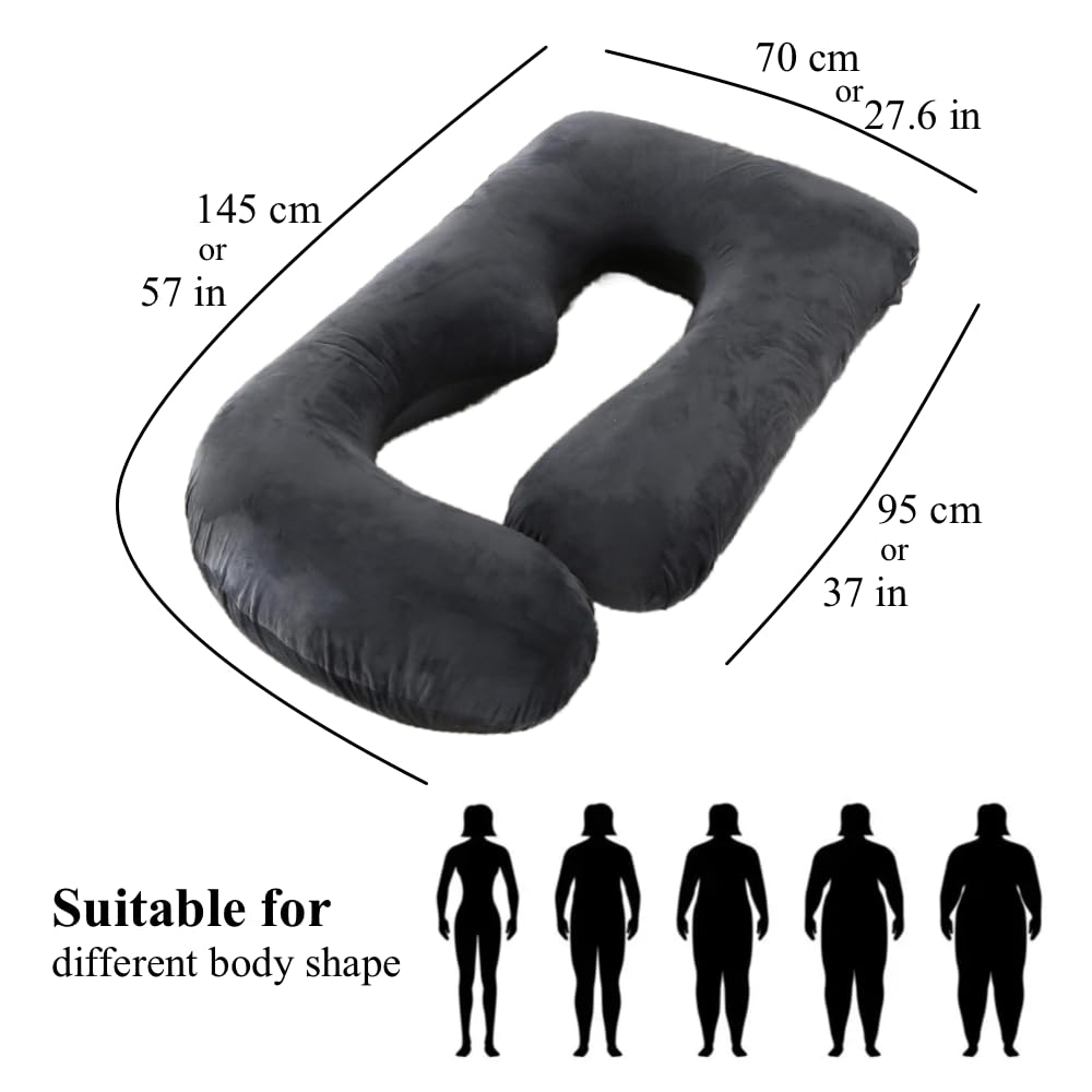 ALLOPERA Pregnancy Pillow, Full Body 57 Inch Maternity Pillow with Removable Washable Cover - Sleep Support for Legs, Back, Neck, Shoulder, HIPS, Belly for Pregnent Women, Velvet Cover (Black)