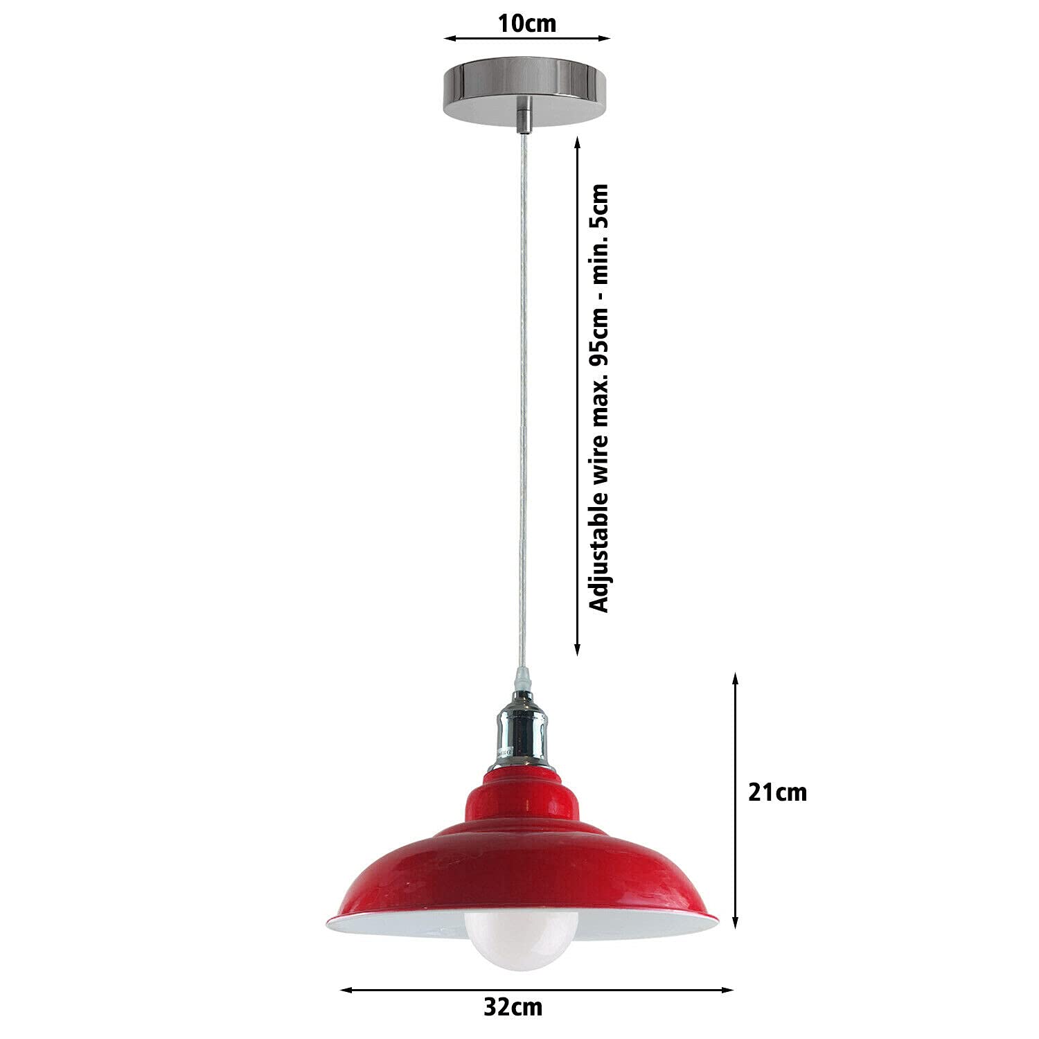 LEDSone Pendelleuchten-Set im Retro-Stil, Metall, E27, 32 cm [Energieklasse A] (rot)
