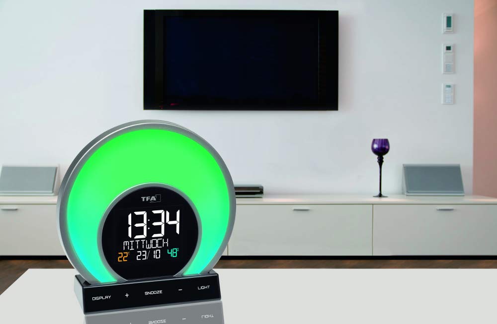 TFA Dostmann Digitaler Lichtwecker Soluna, 60.2026.01, mit Sonnenaufgang /Sonnenuntergangs Simulation, Wake Up Light, Meditationsmodus, Nachtlicht, Dimmbar, Weckfunktion mit Schlummerfunktion, schwarz