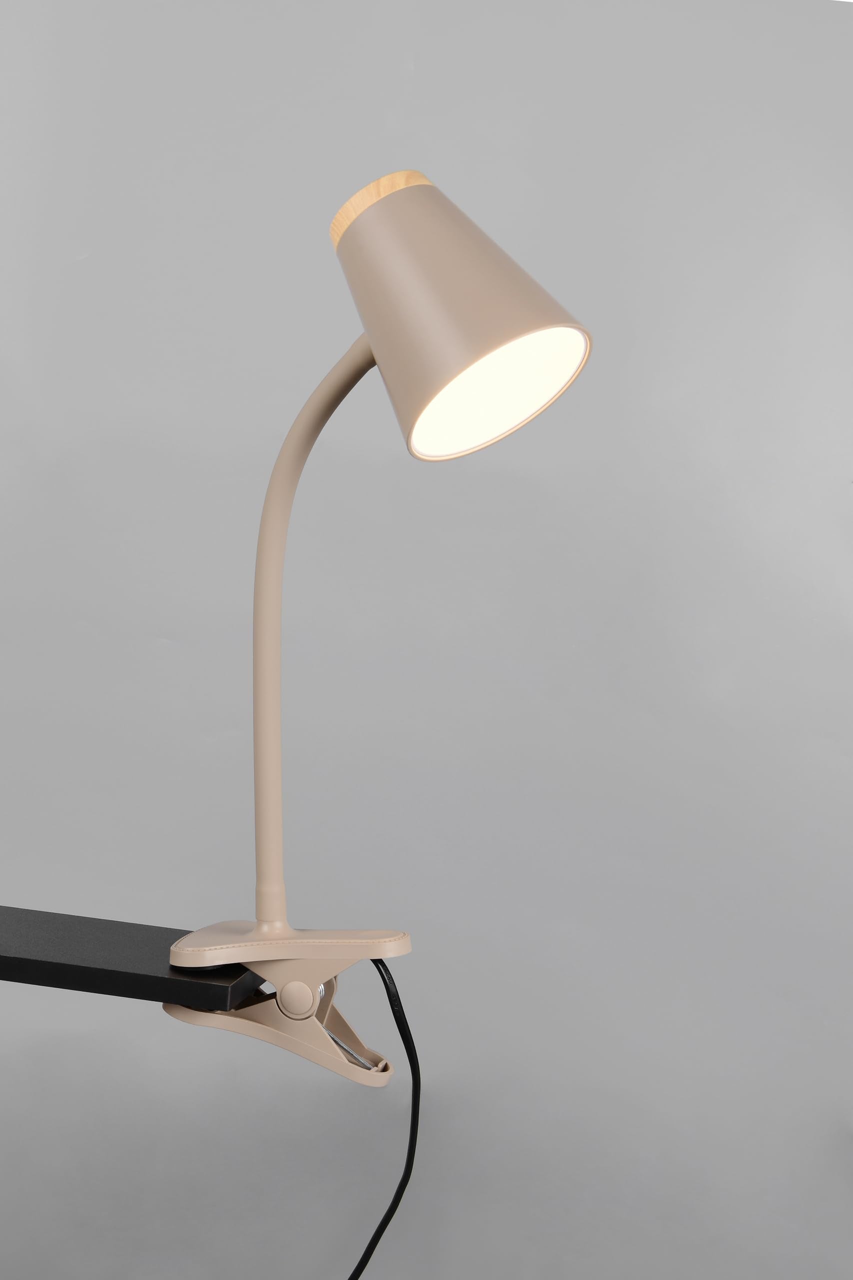 Reality Leuchten LED Klemmleuchte Pongo R25831143, Kunststoff Warm beige, Holznachbildung, inkl. 4.5 Watt LED, Flexarm