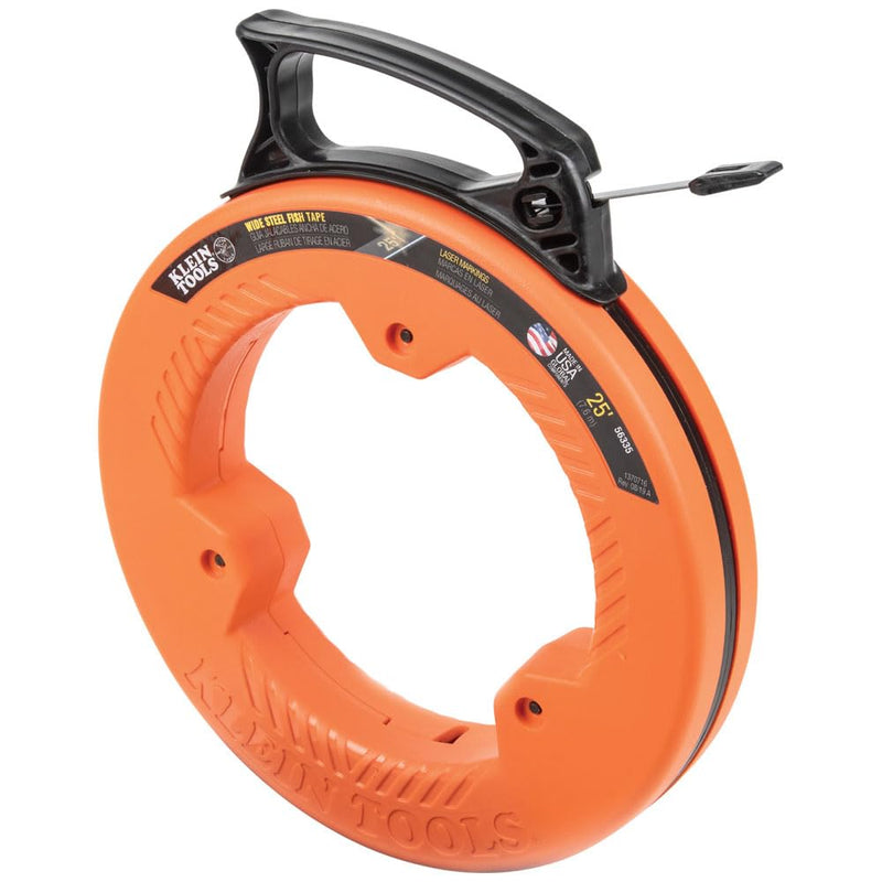 Klein Tools 56335 | Einziehband Federstahl 7,6 m | Elektriker Kabel-Einziehband mit Markierungen alle 30 cm | Strapazierfähig und flexibel | Griffiges, kompaktes Ziehband