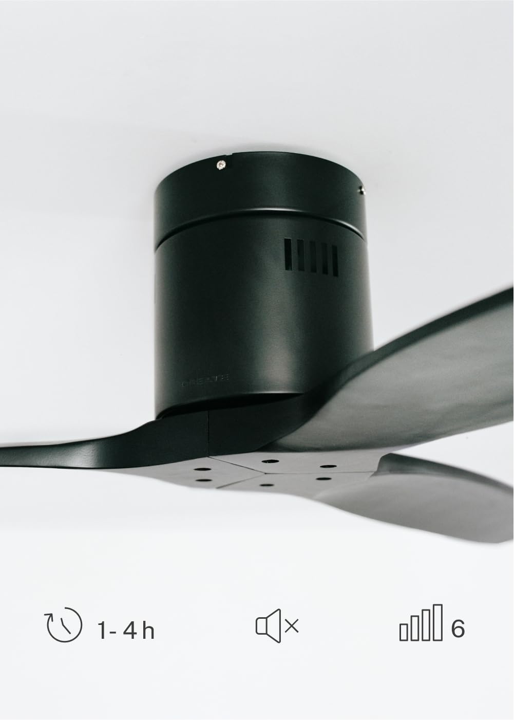CREATE / WINDCALM M/Deckenventilator ABS Schwarz mit WLAN und Fernbedienung / 40W, Leise, Ø132cm, Timer von 1 bis 4 Std, DC-Motor, Sommer-Winterbetrieb