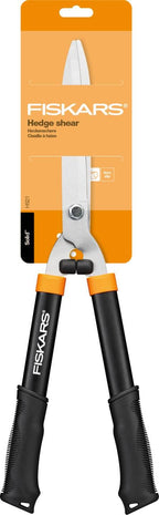 Fiskars Heckenschere HS21, Für Form- und Rückschnitt von Hecken und Büschen, Länge 59 cm, Gehärtete Stahl-Klingen/Soft-Touch Kunststoff-Griff, Schwarz/Orange, Solid, 1026827