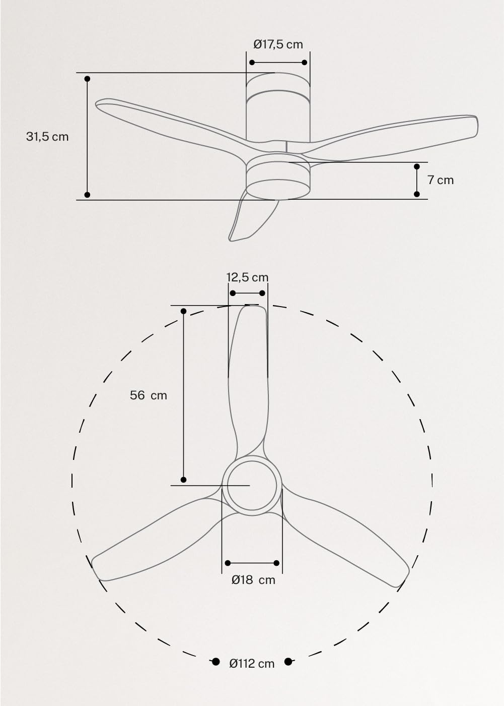CREATE / WINDCALM S/Deckenventilator ABS mit Beleuchtung Weiß mit Fernbedienung / 40W, Leise, Ø112cm, 6 Geschwindigkeiten, 3 LED-Temperaturen, Timer, Sommer-Winterbetrieb