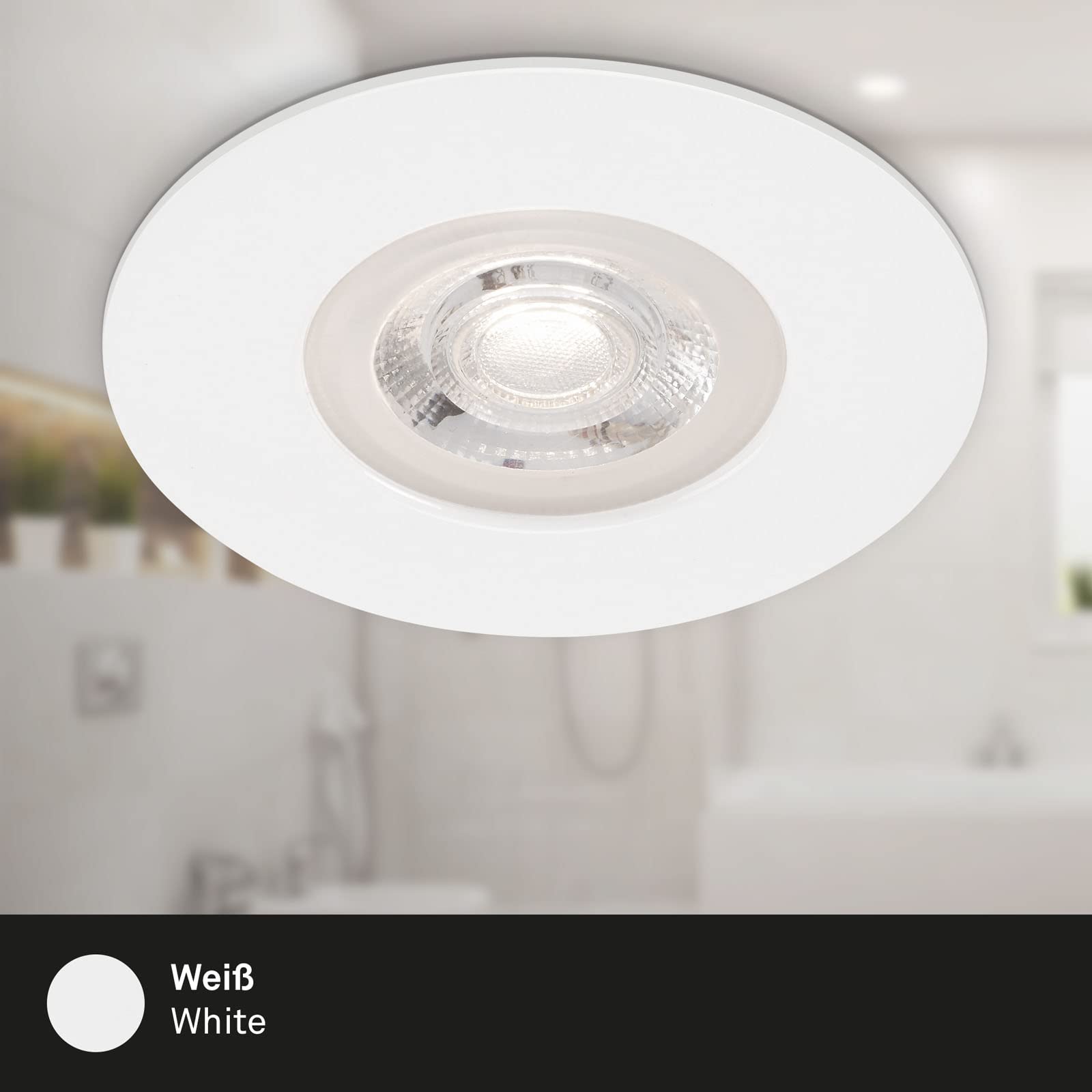 BRILONER - 4er Set Einbauleuchten Decke LED, Einbaulampen ultraflach, Einbaustrahler Bad, Badeinbaustrahler IP44, 4,9 Watt, 480 Lumen, Badezimmer, warmweiße Lichtfarbe, 90x25 mm (DxH), Weiß
