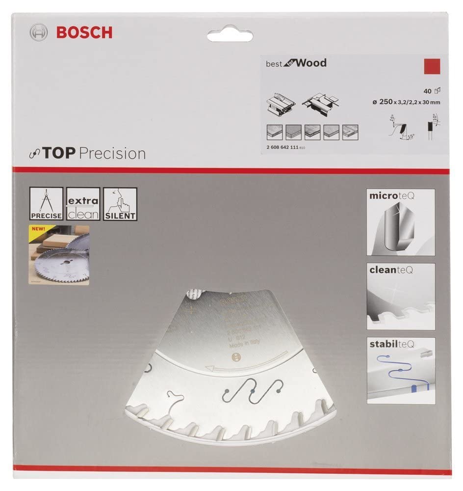 BOSCH Kreissägeblatt Top Precision Best für Wood, 250 x 30 x 3,2 mm, 40, 2608642111