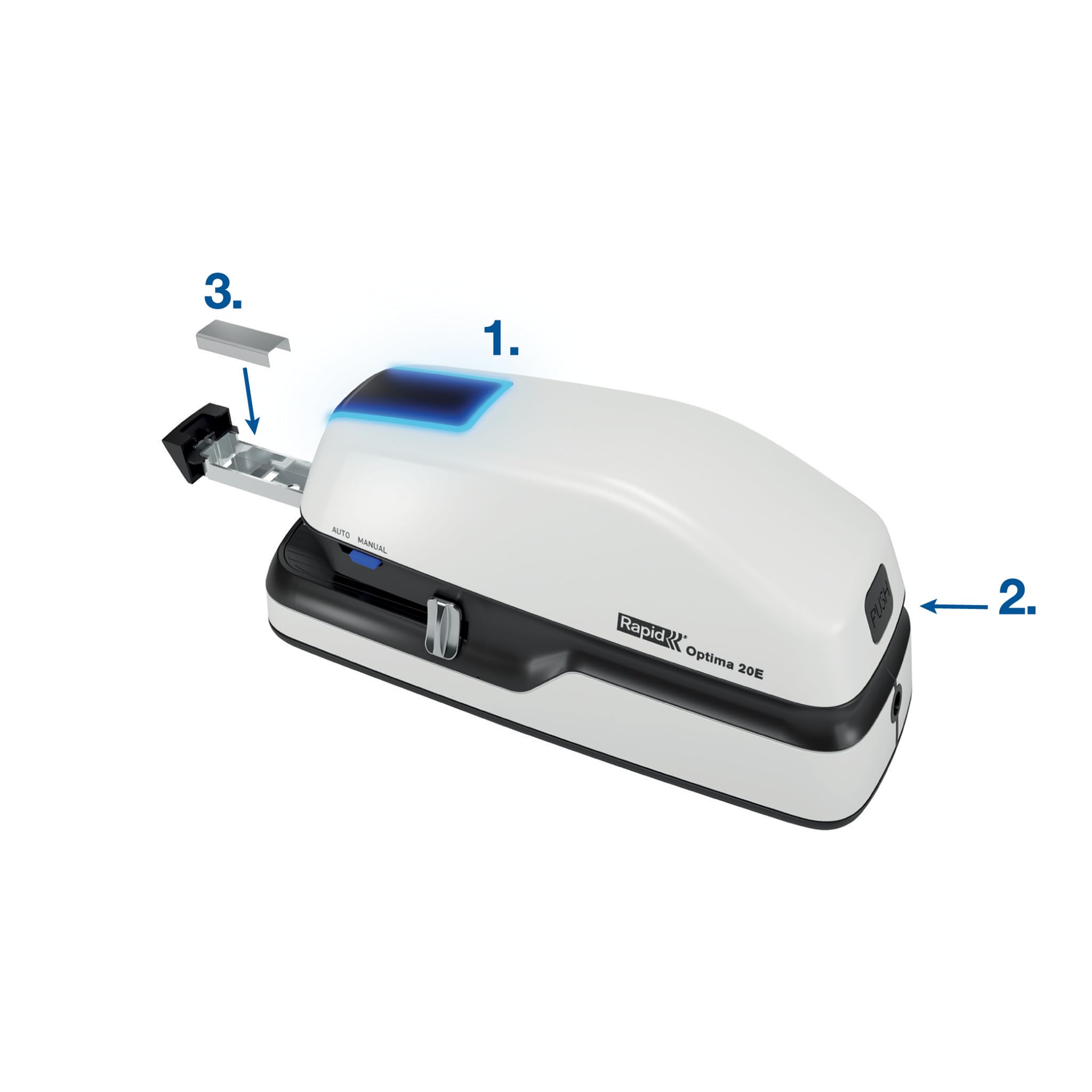 Rapid Optima 20E Elektrischer Tacker, Set aus Tacker und 1000 x Heftklammern, Kapazität 20 Blatt, mit LED-Anzeige, ideal für Büro und Home Office, 5 Jahre Garantie, Weiß, 2102351