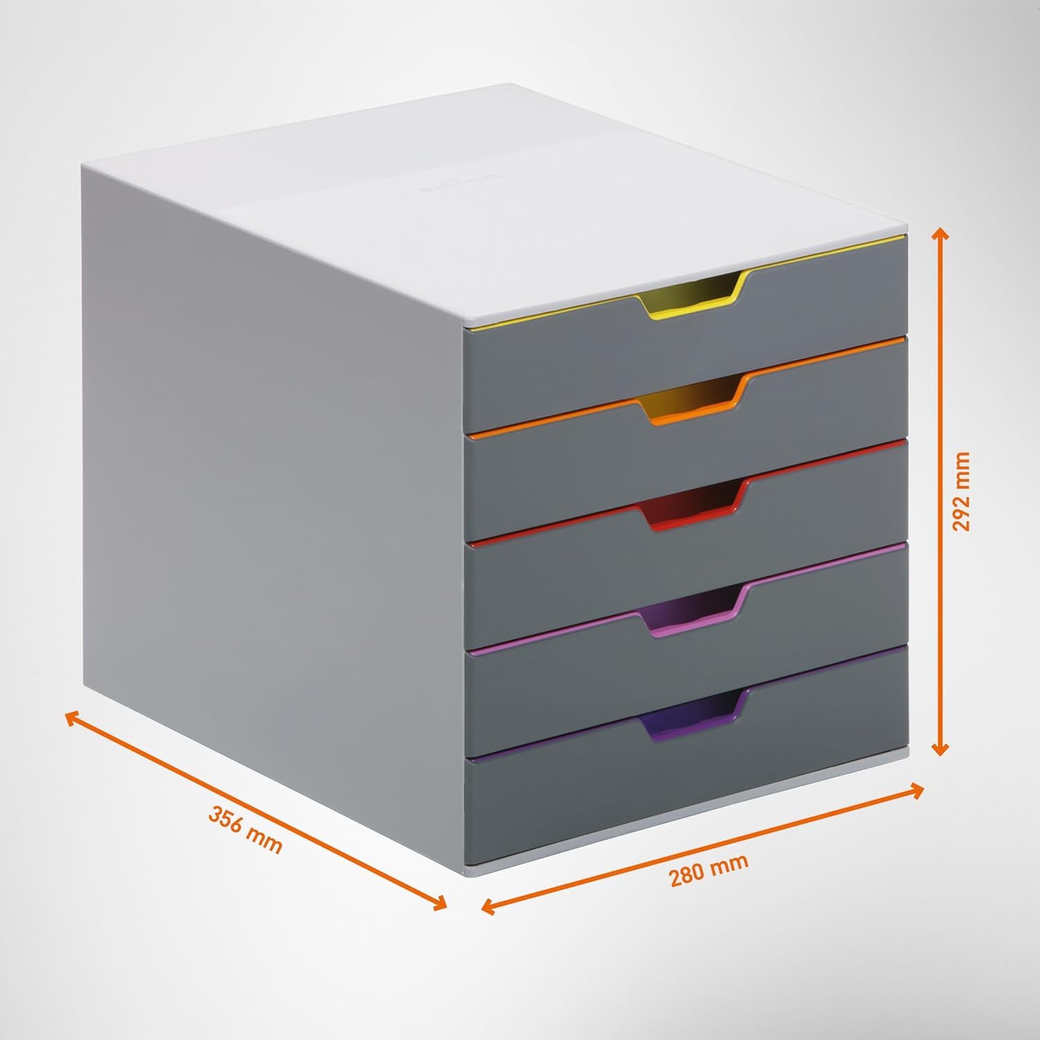 Durable Schubladenbox A4 (Varicolor) Ablagebox 5 Fächer, mit Etiketten zur Beschriftung, mehrfarbig, 760527