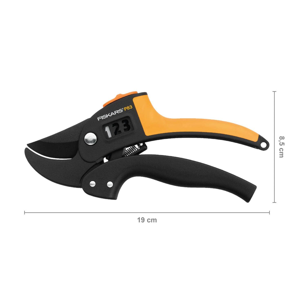 Fiskars Amboss-Gartenschere für trockene Zweige und Äste, Antihaftbeschichtet, Hochwertige Stahl-Klingen, Länge: 19 cm, Schwarz/Orange, PowerStep, P83, 1000575
