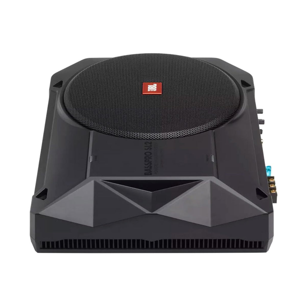 JBL BassPro SL2 Aktiv Subwoofer Auto Set - Car hifi Untersitz Bassbox Gehäuse mit Bassreflex Woofer box groß 200mm und 125 Watt aktiver Verstärker, Schwarz, 44