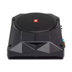 JBL BassPro SL2 Aktiv Subwoofer Auto Set - Car hifi Untersitz Bassbox Gehäuse mit Bassreflex Woofer box groß 200mm und 125 Watt aktiver Verstärker, Schwarz, 44