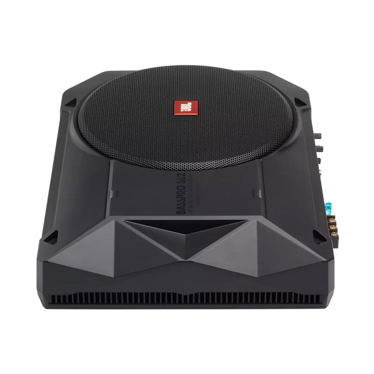JBL BassPro SL2 Aktiv Subwoofer Auto Set - Car hifi Untersitz Bassbox Gehäuse mit Bassreflex Woofer box groß 200mm und 125 Watt aktiver Verstärker, Schwarz, 44