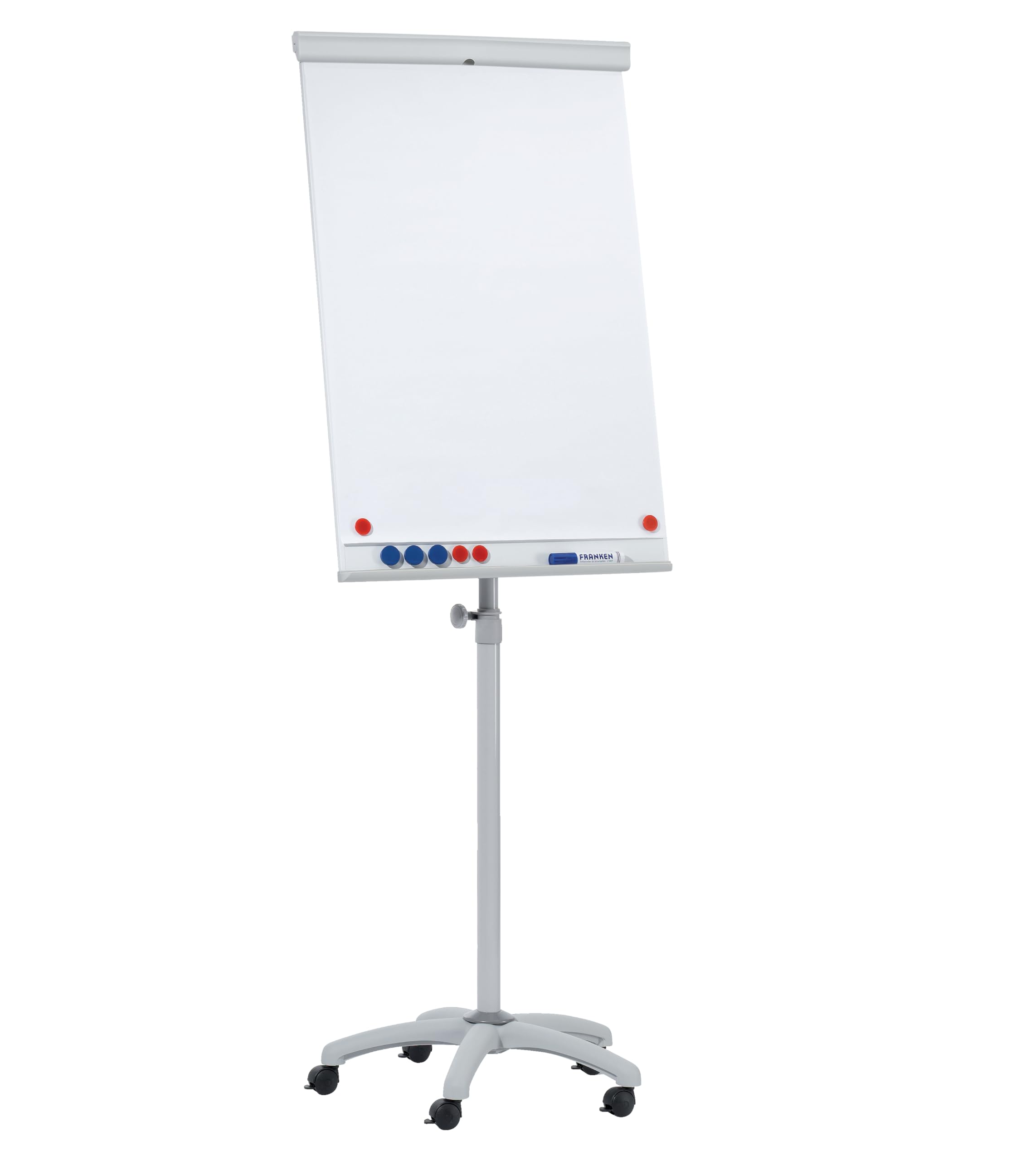 FRANKEN Flipchart, Beschreibbar, Magnetisch, Mobil, Mit Rollen, Whiteboard mit Ständer, Papierhalterung und Stifteablage, 68 x 105 cm, X-tra!Line Mobil, EL-FC31