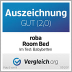 roba Beistellbett 60 x 120 cm - Adam & Eule Room Bed - Babybett zum Anstellen an Elternbett - Inklusive Matratze, Bettwäsche, Himmel - Mobil & Höhenverstellbar - Holz weiß