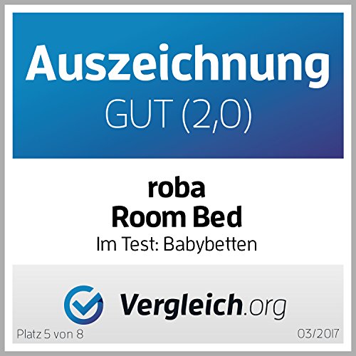 roba Beistellbett 60 x 120 cm - Adam & Eule Room Bed - Babybett zum Anstellen an Elternbett - Inklusive Matratze, Bettwäsche, Himmel - Mobil & Höhenverstellbar - Holz weiß