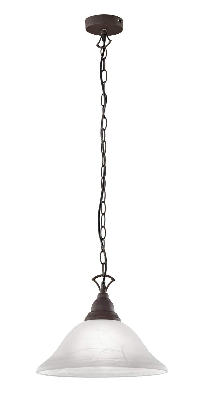 Reality Leuchten Pendelleuchte Country R30871024 Metall rostfarbig, Schirm alabasterfarbig weiß, exkl. 1x E27, 15,5 x 15,5 x 130 cm