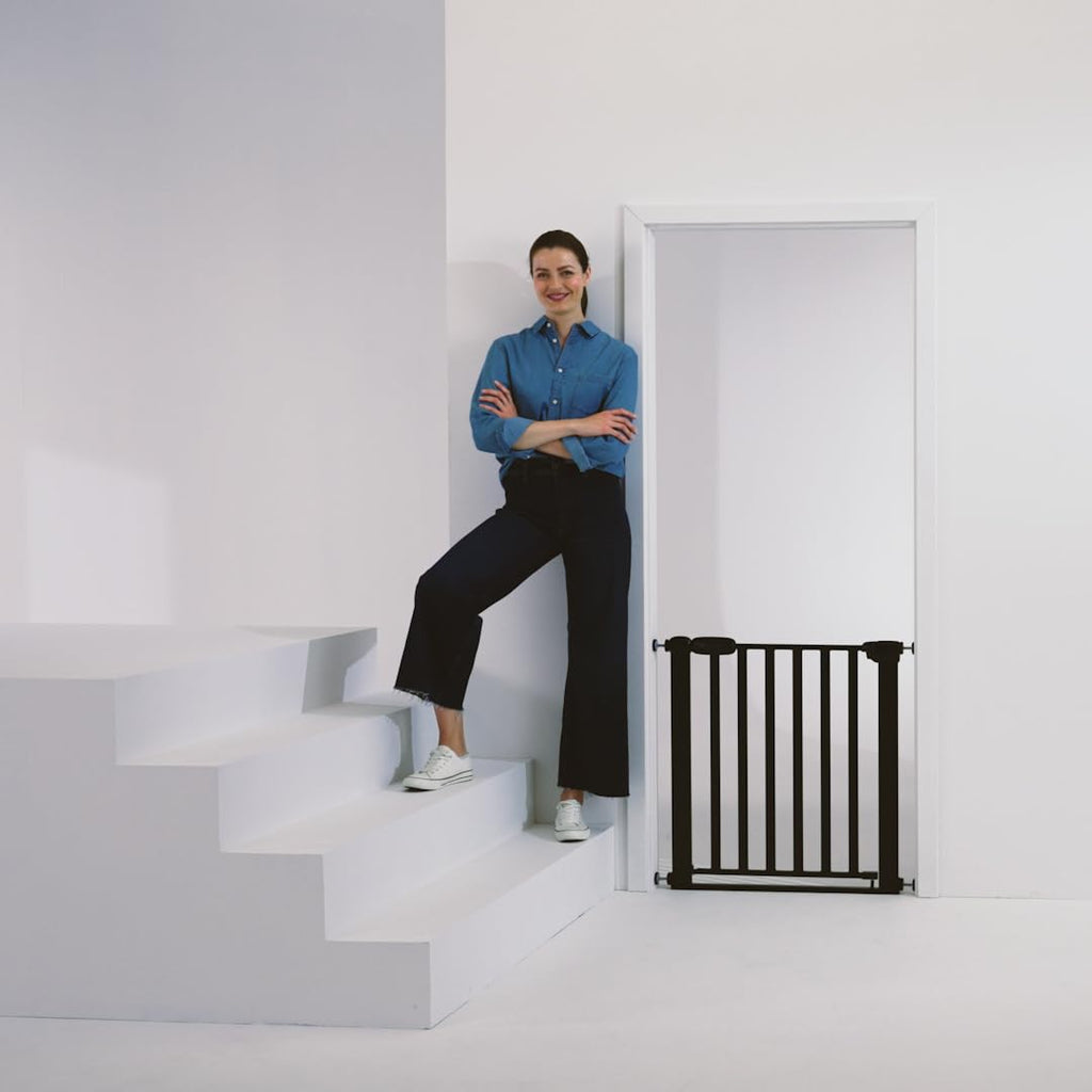 Kinderkraft Lock&GO Treppenschutzgitter Ohne Bohren, Türschutzgitter, Kinderschutzgitter, von 75 bis 103 cm, 90 Grad öffnen, doppelte Verriegelung, Weiß