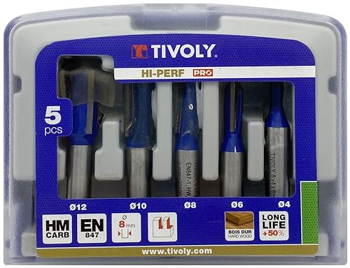 Tivoly XT606470001 Frässtifte für Oberfräse, gerade, Grau, 5-teiliges Set