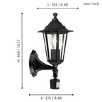 EGLO Außen-Wandlampe Laterna 4, 1 flammige Außenleuchte inkl. Bewegungsmelder, Sensor-Wandleuchte aus Aluguss und Glas, Farbe: Schwarz, Fassung: E27, IP44