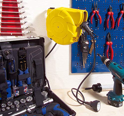 Brennenstuhl Kabeltrommel Automatik IP20 / Automatischer Kabelaufroller (9+2m Kabel, für Wand- und Deckenmontage) gelb
