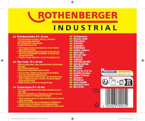 ROTHENBERGER Industrial Tube Cutter 35 Rohrabschneider inkl. 1x Ersatzschneidrad | Ø 6 mm - 35 mm (1/4" - 1 3/8") | Rohrtrenner | Rohrschneider Kupfer Messing Aluminium 070941E