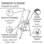 WENKO Leichte Aluminium Trittleiter mit 2 Stufen für 50 cm höheren Stand, rutschsichere XXL-Stufen, Design Klapptrittleiter, TÜV Süd Zertifiziert, 44 x 101 x 5,5 cm, Weiß