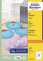 AVERY Zweckform L7676-100 selbstklebende CD-Etiketten (200 blickdichte CD-Aufkleber, Ø 117mm auf A4, SuperSize, Papier matt, bedruckbare Klebeetiketten für alle A4-Drucker) 100 Blatt, weiß