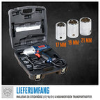 Güde Schlagschrauber ESS 350 (450 W, GS-geprüft, Drehmoment 350 Nm, Rechts-/Linkslauf, 3200 1/min, 1/2" Werkzeugaufnahme, inkl. 3 Stecknüsse (17/19/21) aus Chrom-Vanadium-Stahl & Transportkoffer)