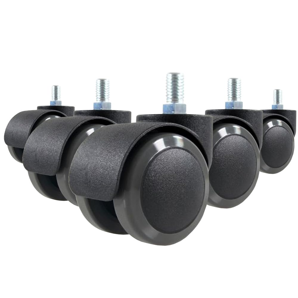 hjh OFFICE 619007 5X Hartbodenrollen 50mm / Gewinde M10 Büro-Stuhl-Rollen für Hartböden (5er Pack)