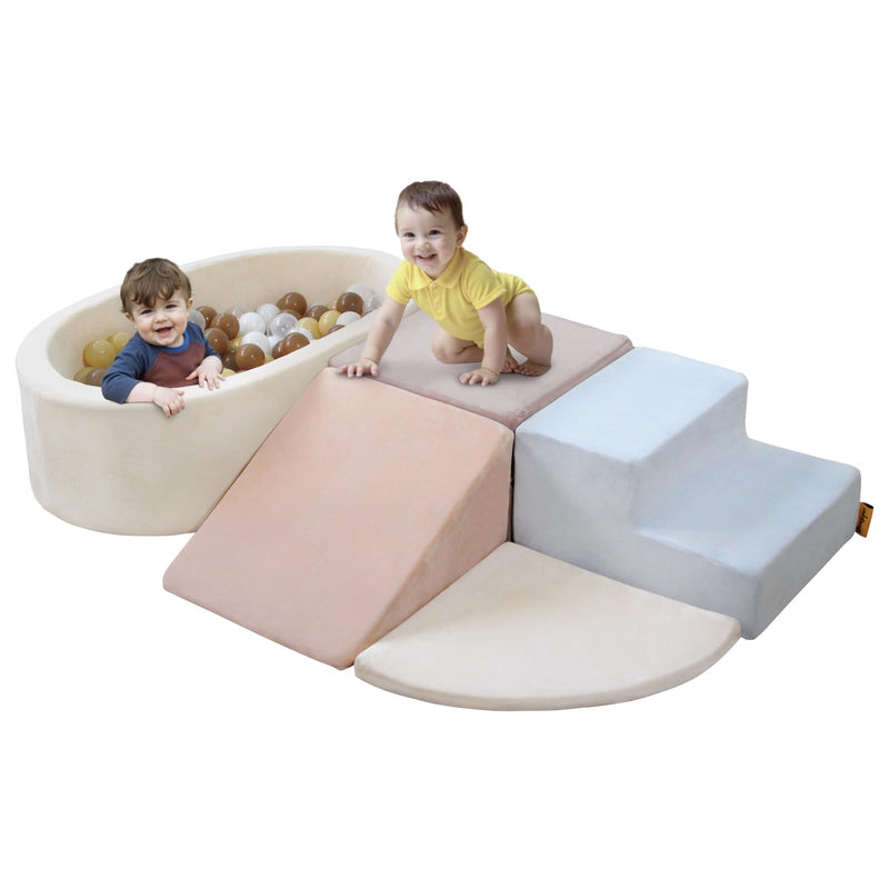BanaSuper Schaumstoff-Kletterblöcke für Kinder, Baby Schaumstoff Bausteine XXL mit Bällebad, Kletterblöcke mit Bällepool (Kein Ball), Kinder Softplay-Set mit Ballgrube, EN71-zertifiziert, Blau Rosa